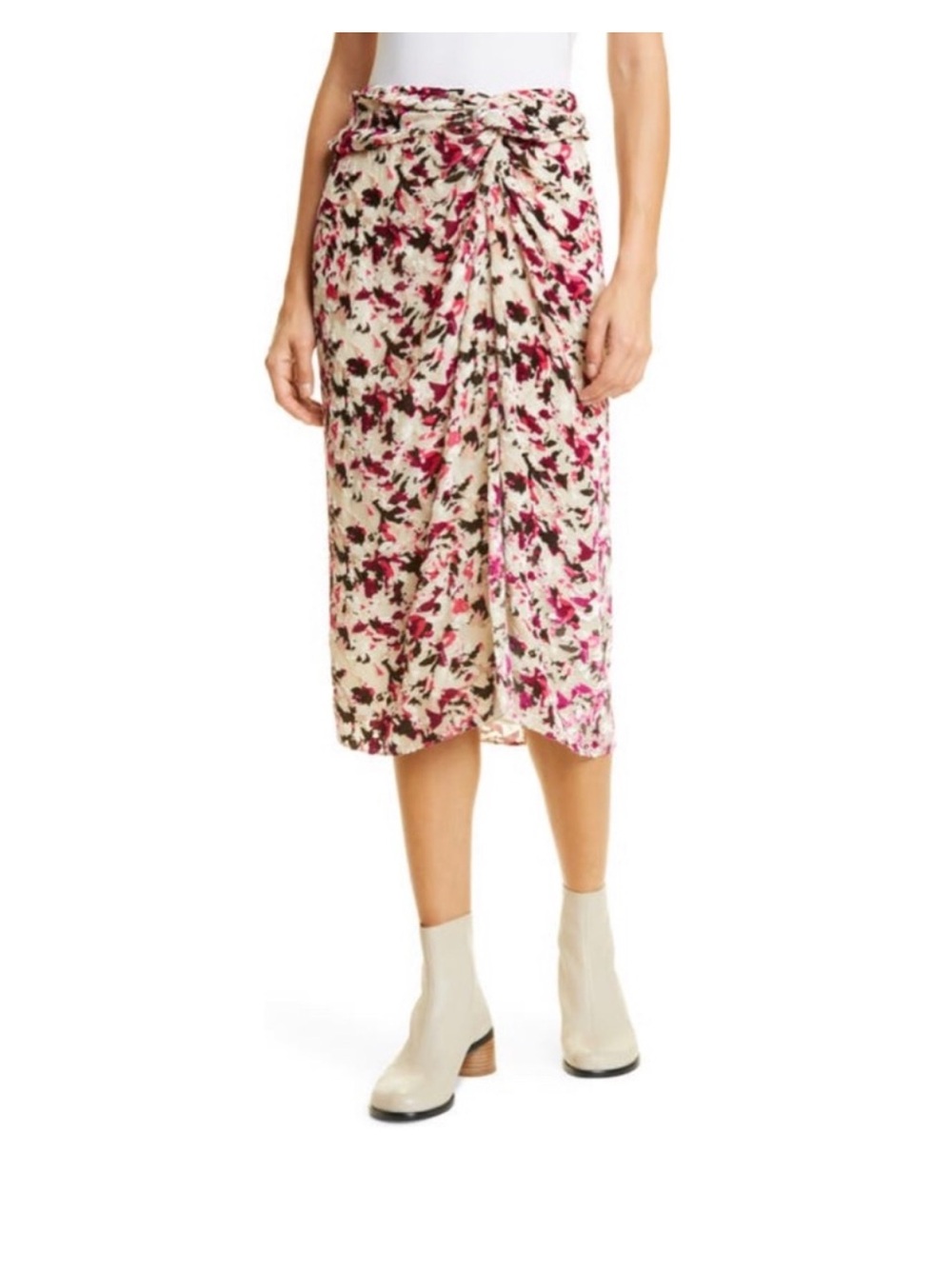 rag & bone Floral Midi Skirt in Cream with Pink